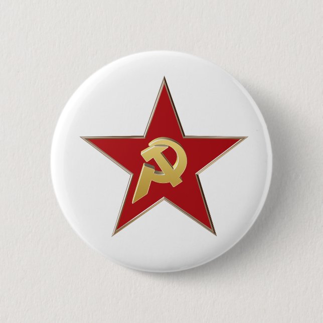 Hammer and sickle into the red star 6 cm round badge (Front)