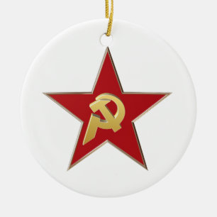Hammer and sickle into the red star ceramic ornament