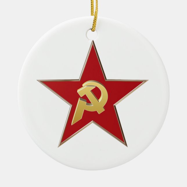 Hammer and sickle into the red star ceramic ornament (Front)
