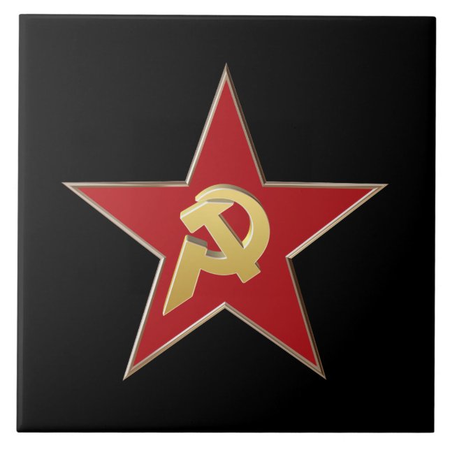 Hammer and sickle into the red star ceramic tile (Front)