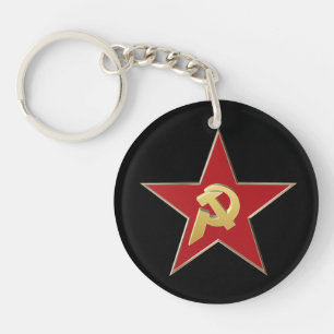 Hammer and sickle into the red star key ring
