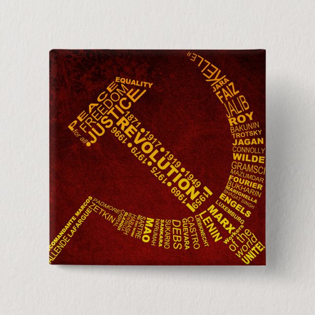 Hammer and Sickle with names and years 15 Cm Square Badge (Front)