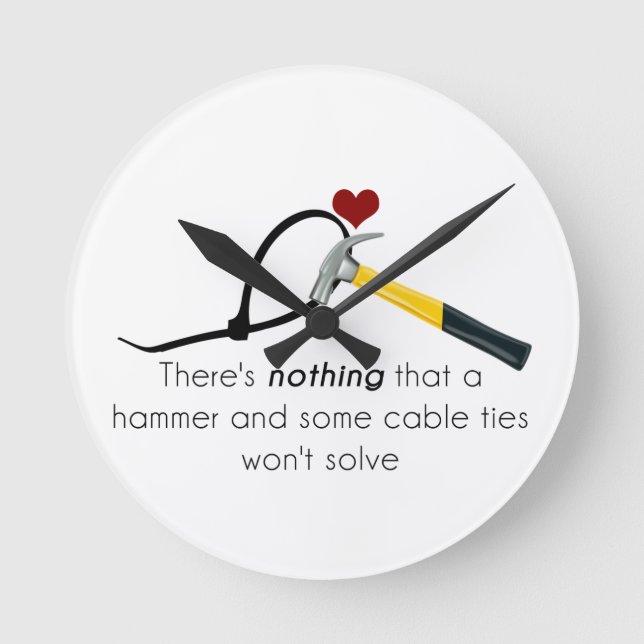 Hammer and zap-strap round clock (Front)