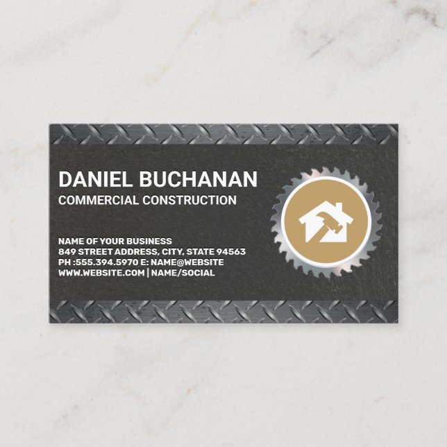 Hammer Home Logo | Circular Saw | Steel  Business Card (Front)