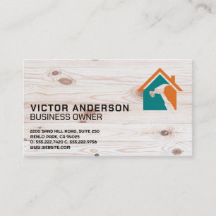 Hammer Home Logo Wood Background Handyman Business Card