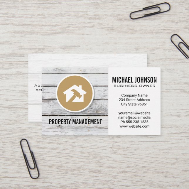 Hammer Home Logo | Wood Panels Business Card (Front/Back In Situ)