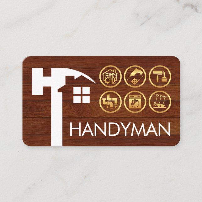 Hammer Home Silhouette Gold Handyman Tools Business Card (Front)