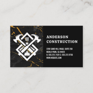 Hammer House Logo   Black Gold Marble Business Card