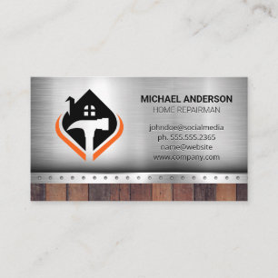 Hammer House Logo   Construction   Metal Wood Business Card