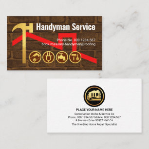 Hammer On Brick Wall Red Roof Building Business Card