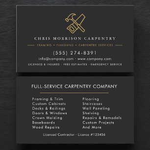 Hammer Saw Carpentry Carpenter Black Gold Business Card