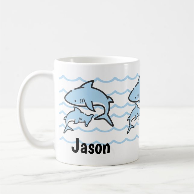 Hammer Shark Beach Kids Name Coffee Mug (Left)