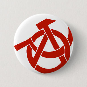 HAMMER SICKLE ANARCHY LOGO 6 CM ROUND BADGE