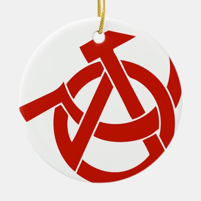 HAMMER  SICKLE ANARCHY LOGO CERAMIC TREE DECORATION (Front)