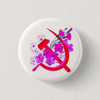 Hammer & Sickle pink w/ flowers 3 Cm Round Badge