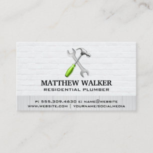 Hammer Wrench   Brick wall Wood Business Card