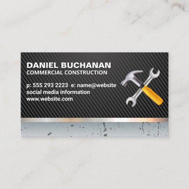 Hammer Wrench Logo | Carbon Fibre | Metallic Business Card (Front)