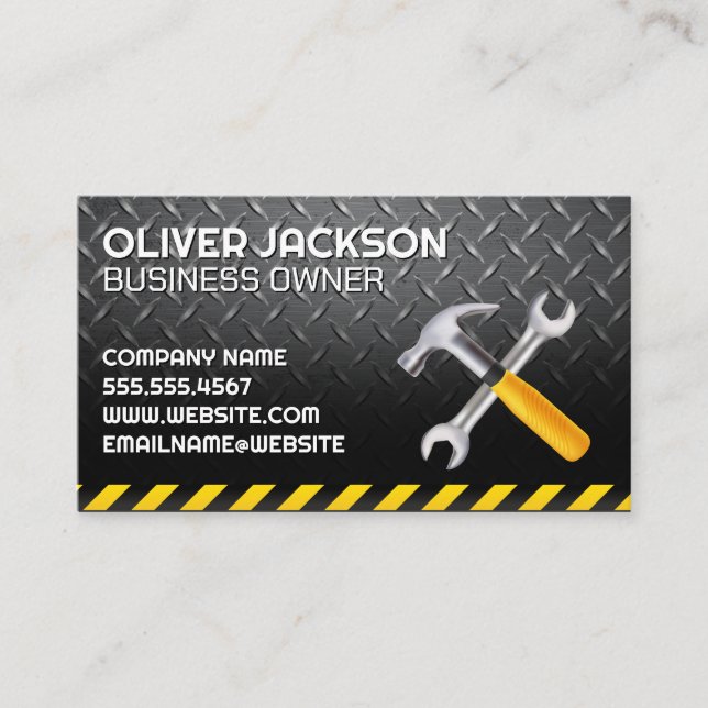 Hammer Wrench Logo | Construction | Steel Business Card (Front)
