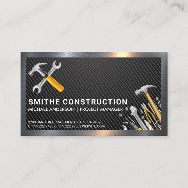  Hammer Wrench Logo | Metal | Carbon Fibre Business Card (Front)