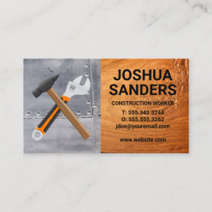 Hammer Wrench   Metal Sheets   Wood Business Card