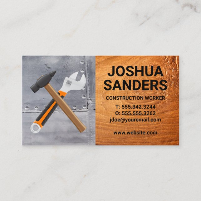 Hammer Wrench | Metal Sheets | Wood Business Card (Front)