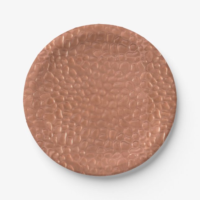Hammered copper-look design paper plate (Front)