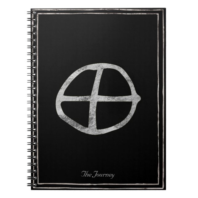 Hammered silver stylised planet Earth symbol  Notebook (Front)