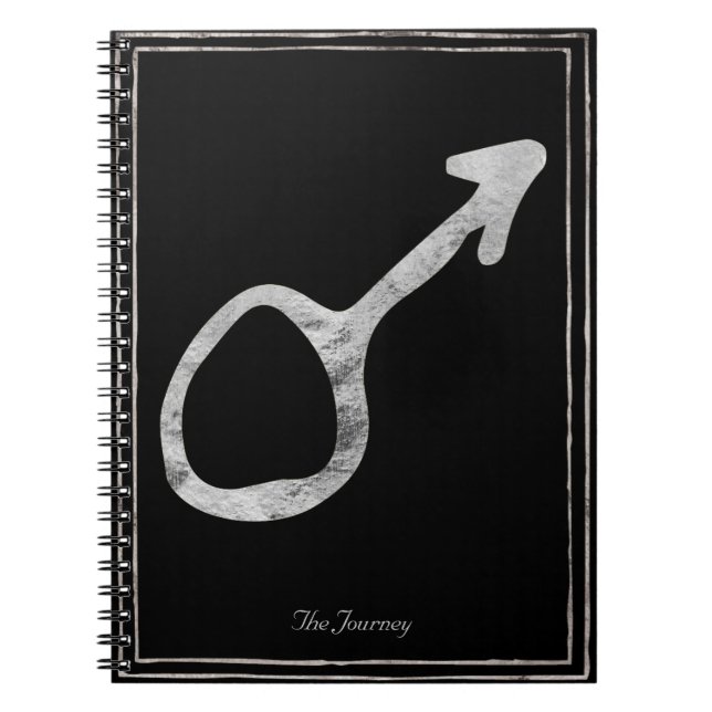 Hammered silver stylised planet Mars symbol  Notebook (Front)