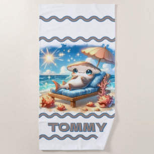 Hammerhead Haven: A Beachside Escape Personalised Beach Towel