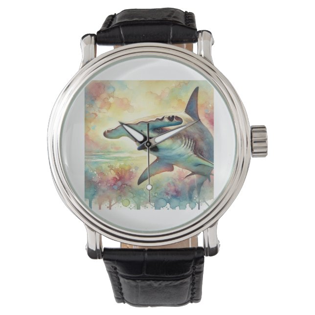 Hammerhead Shark 130724AREF126 - Watercolor Watch (Front)