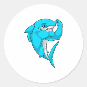 Hammerhead shark as Bodybuilder at Bodybuilding Classic Round Sticker