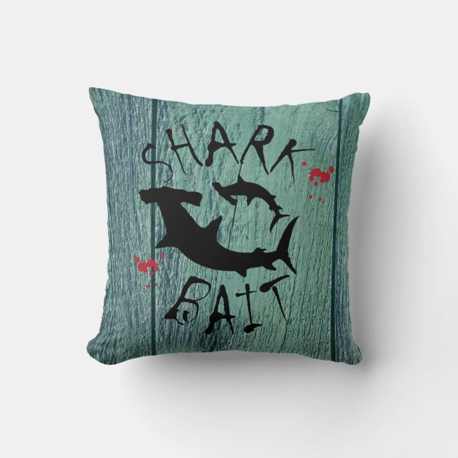Hammerhead Shark Attack Fun Surf Shack Blue Cushion (Front)