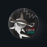 Hammerhead Shark Birthday Party 3 Cm Round Badge<br><div class="desc">Add a "bite" of fun to your party these cool (yet scary!) hammerhead shark buttons. The black, gray and teal coloring gives the print a fun and fresh underwater feel. But beware of that pop of red added in for extra scare! Matching items can be found in our 'A Bite...</div>