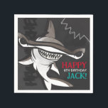Hammerhead Shark Birthday Party Paper Napkins<br><div class="desc">Add a "bite" of fun to your party these cool (yet scary!) hammerhead shark paper napkins. The black, gray and teal coloring gives the print a fun and fresh underwater feel. But beware of that pop of red added in for extra scare! Customize the name and age. Matching items can...</div>