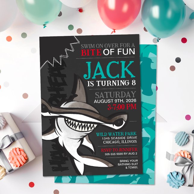 Hammerhead Shark Bite Kids Birthday Invitation (Creator Uploaded)