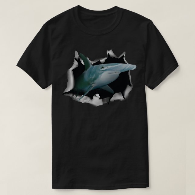 Hammerhead Shark Breaking Clothes Shark Outfit Gif T-Shirt (Design Front)