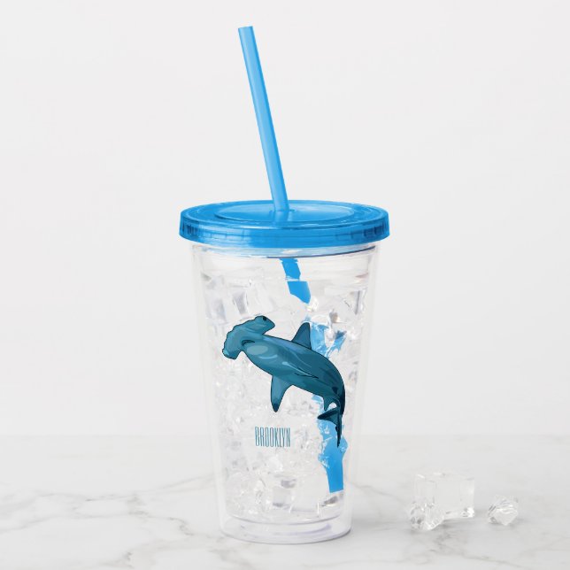 Hammerhead shark cartoon illustration acrylic tumbler (Front Ice)
