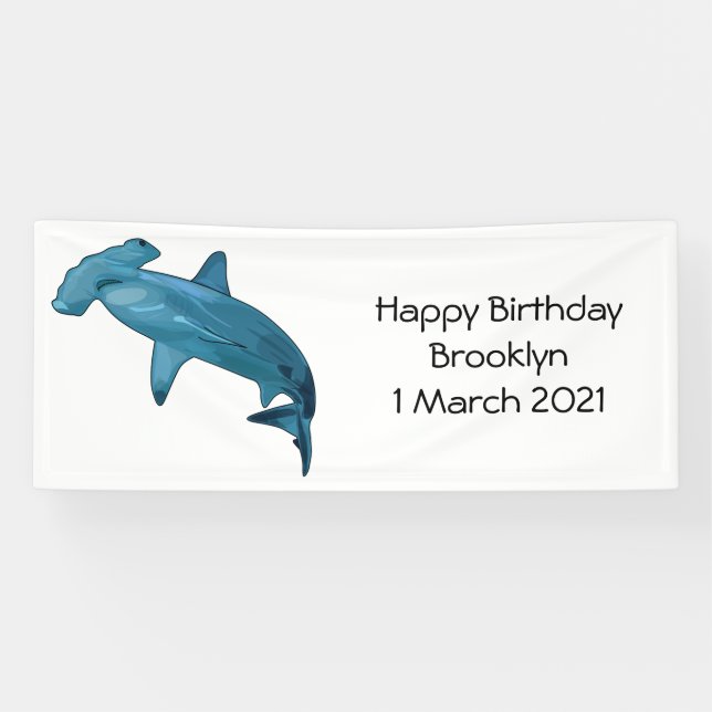 Hammerhead shark cartoon illustration banner (Horizontal)