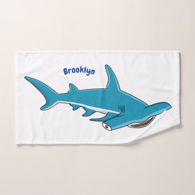 Hammerhead shark cartoon illustration  bath towel set (Hand Towel)
