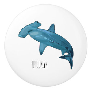 Hammerhead shark cartoon illustration ceramic knob