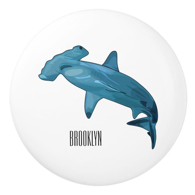 Hammerhead shark cartoon illustration ceramic knob (Front)