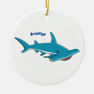 Hammerhead shark cartoon illustration ceramic ornament