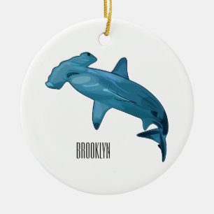 Hammerhead shark cartoon illustration ceramic ornament