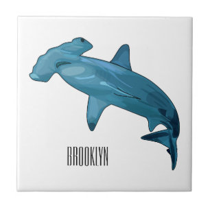 Hammerhead shark cartoon illustration ceramic tile