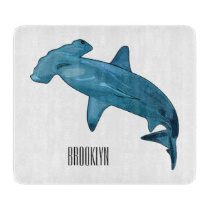 Hammerhead shark cartoon illustration cutting board