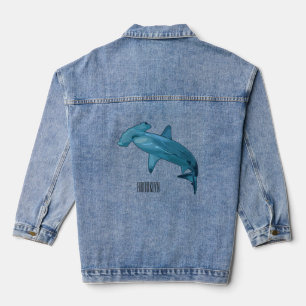 Hammerhead shark cartoon illustration denim jacket