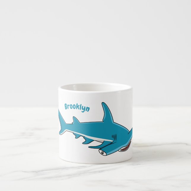 Hammerhead shark cartoon illustration espresso cup (Front)