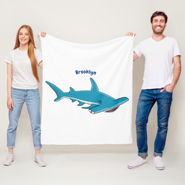 Hammerhead shark cartoon illustration  fleece blanket (In Situ)