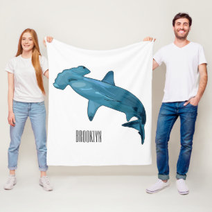 Hammerhead shark cartoon illustration fleece blanket
