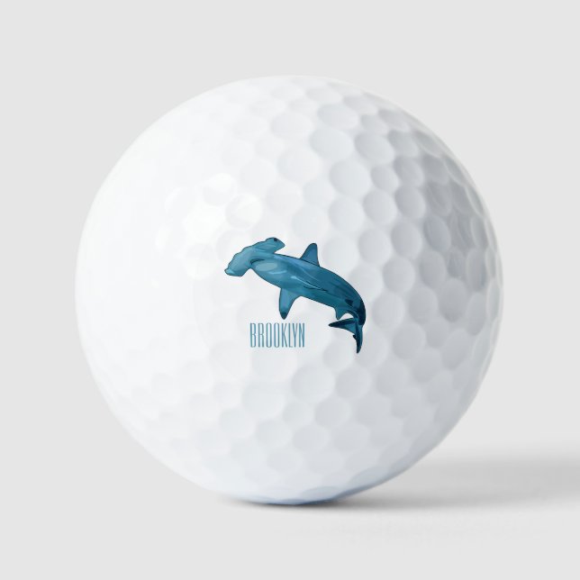 Hammerhead shark cartoon illustration golf balls (Front)